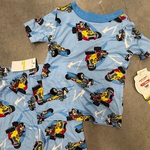 Disney Mickey Mouse Bamboo Pajama Set Size 4T Blue Snug Fit NWT Race Car Print